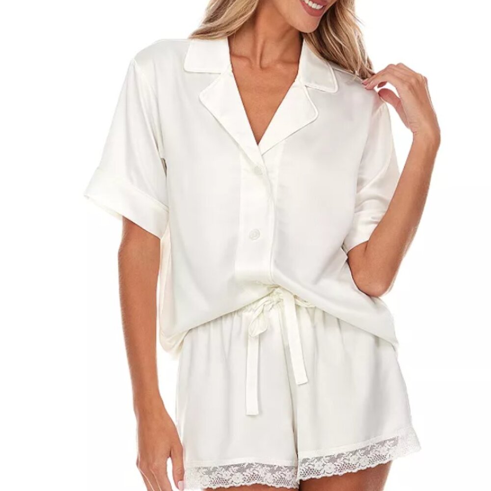 Flora Nikrooz Selena Satin Short Pajama Set - Ivory white